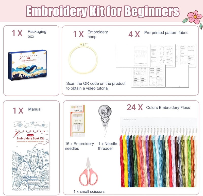 spicssa DIY Stitch Book, Embroidery Stitch Book on Linen Fabric, Complete Toolkit and Video Tutorials, Perfect for Beginners and Craft Lovers - Image 2